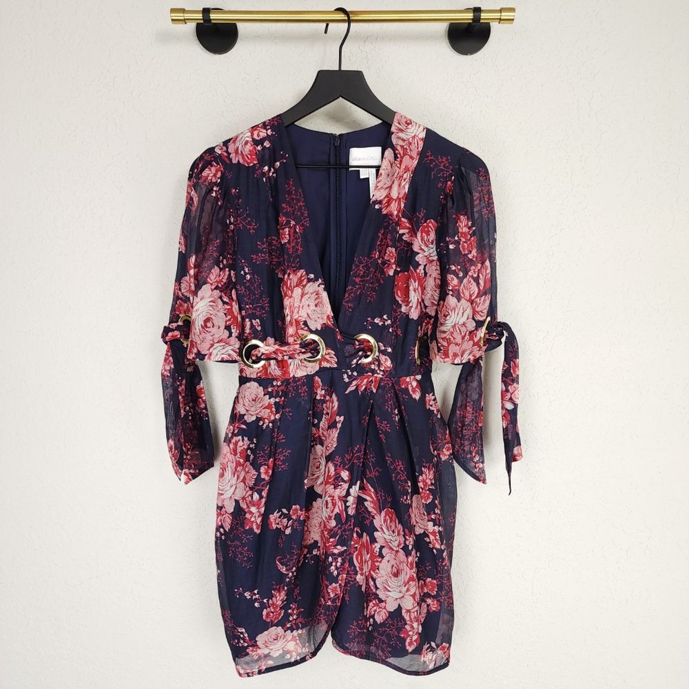 Alice McCall 6 Ink Gold Grommet Silk Floral Only Everything Lined Mini Dress